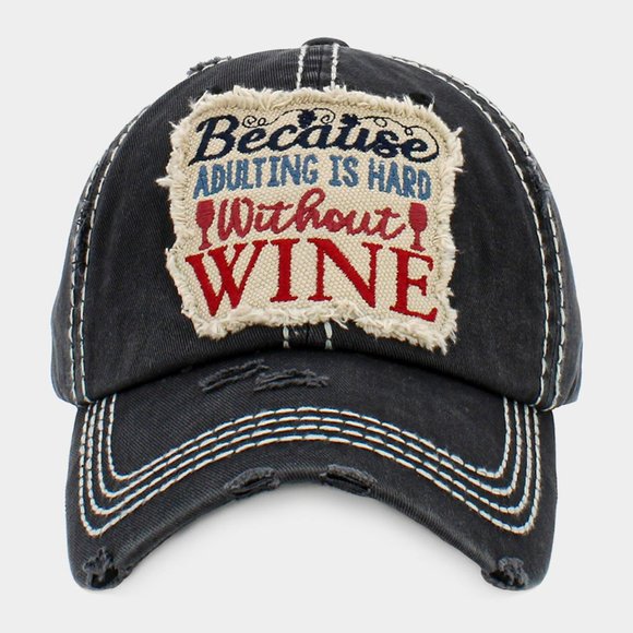 Because Adulting is Hard Without Wine Adjustable Vintage Baseball Cap - Picture 2 of 5